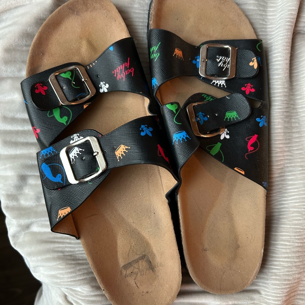 Baby Phat Slides Sandals with buckles and colorful logo print size 10